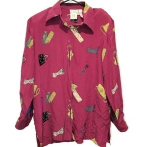 PIANO Vintage Silk Button Up Oversized Womens Blouse Small